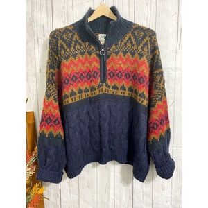 JOHN + JENN Fair Isle 1/4 zip Knit Sweater Large